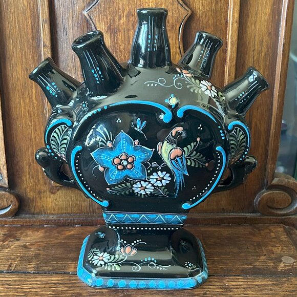 RARE! Royal Delft 2006 Zwart Famille Noire Wondrous Black 5-Neck Tulipiere Vase